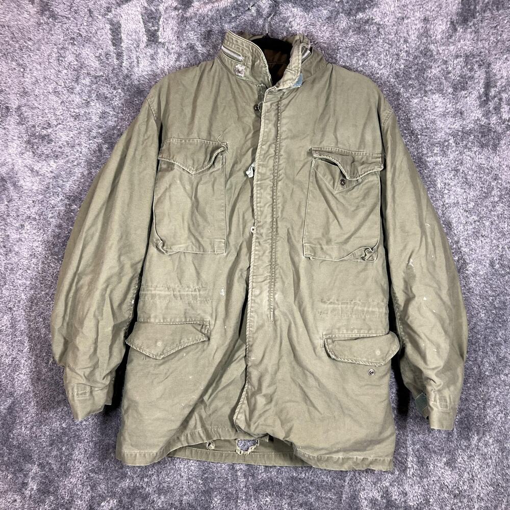 Vintage US Army Coat Mens Small Long Green M-65 Field With Hood OG-107 Parka